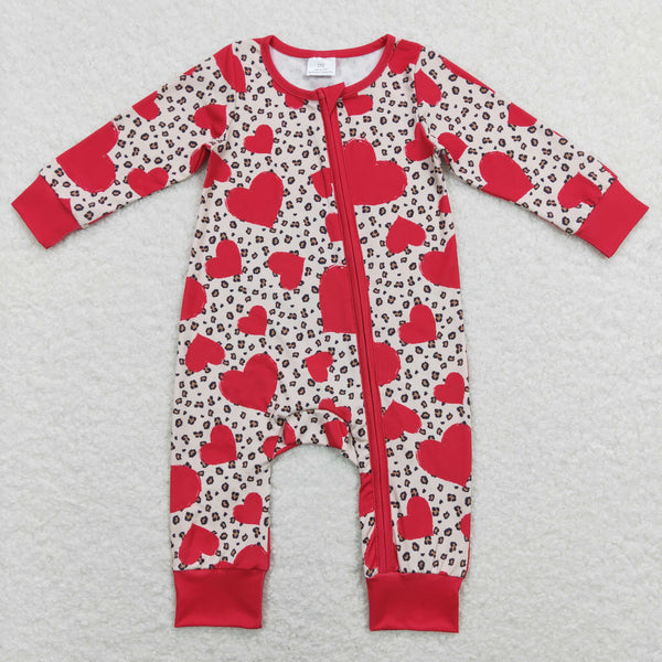 LR0775 baby clothes red heart leopard baby valentines day bubble