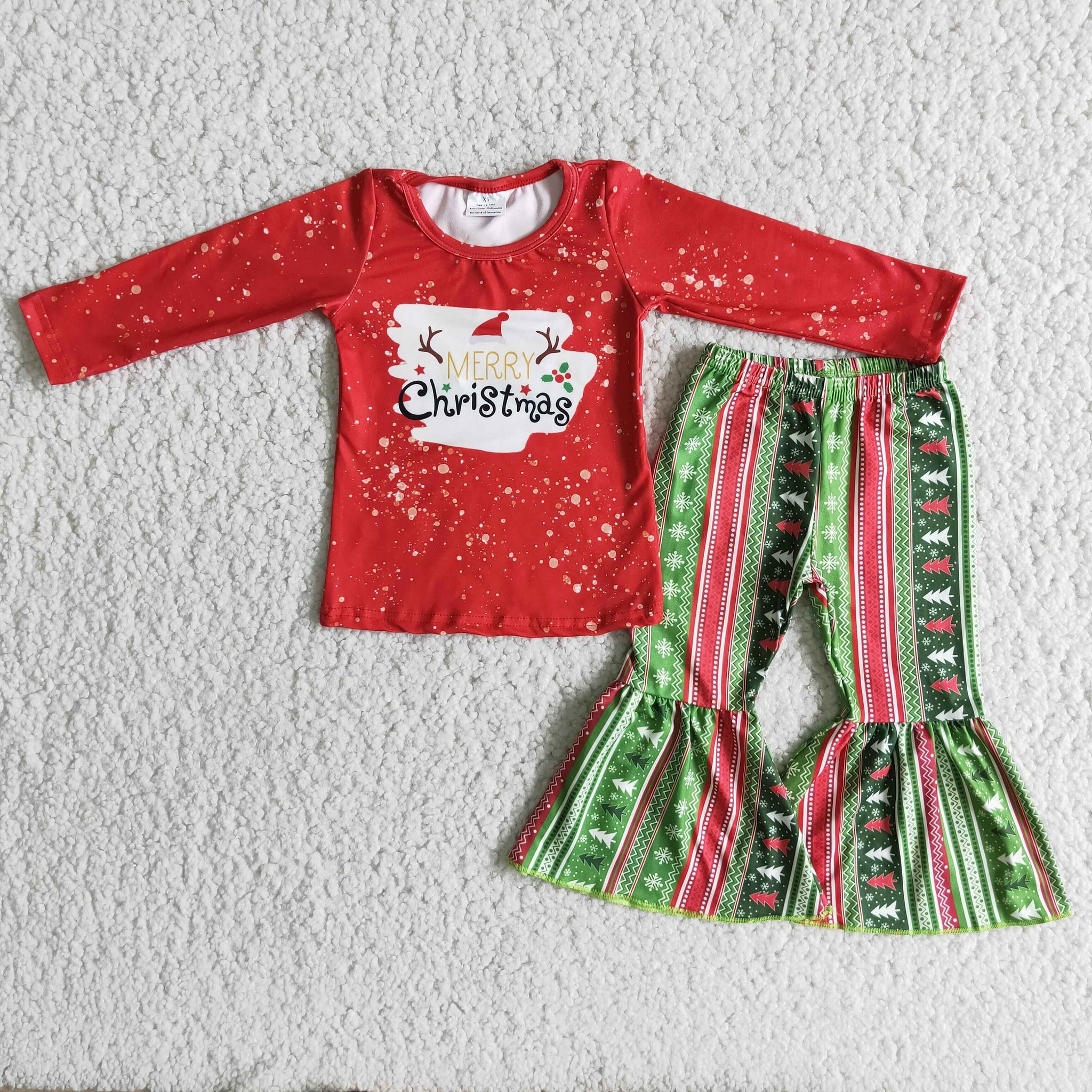 6 A18-18 Girl winter red Christmas longe sleeve green stripe set outfit - -promotion 2024.10.26 $2.99