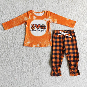 Girl pumpkin Halloween orange long sleeve set outfit