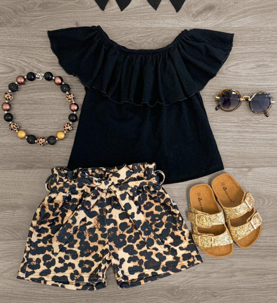 GSSO0082 kids clothing girls black leopard girl summer outfit-promotion 2024.5.18 $5.5