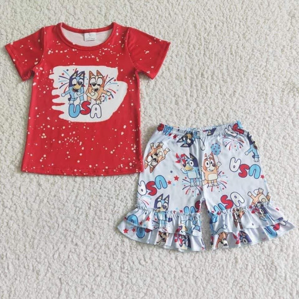 GSSO0053 kids clothes girls red cartoon july 4th outfit patriotic shorts set-promotion 2024.5.25 $5.5