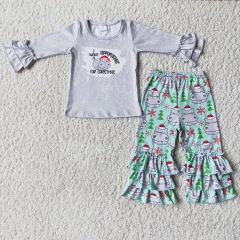 6 C9-39 baby girl clothes grey hippo christmas outfits--promotion 2024.11.9 $2.99