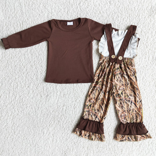 6 A7-27 brown camo shirt+jumpsuit baby girl clothes girls boutique outfits