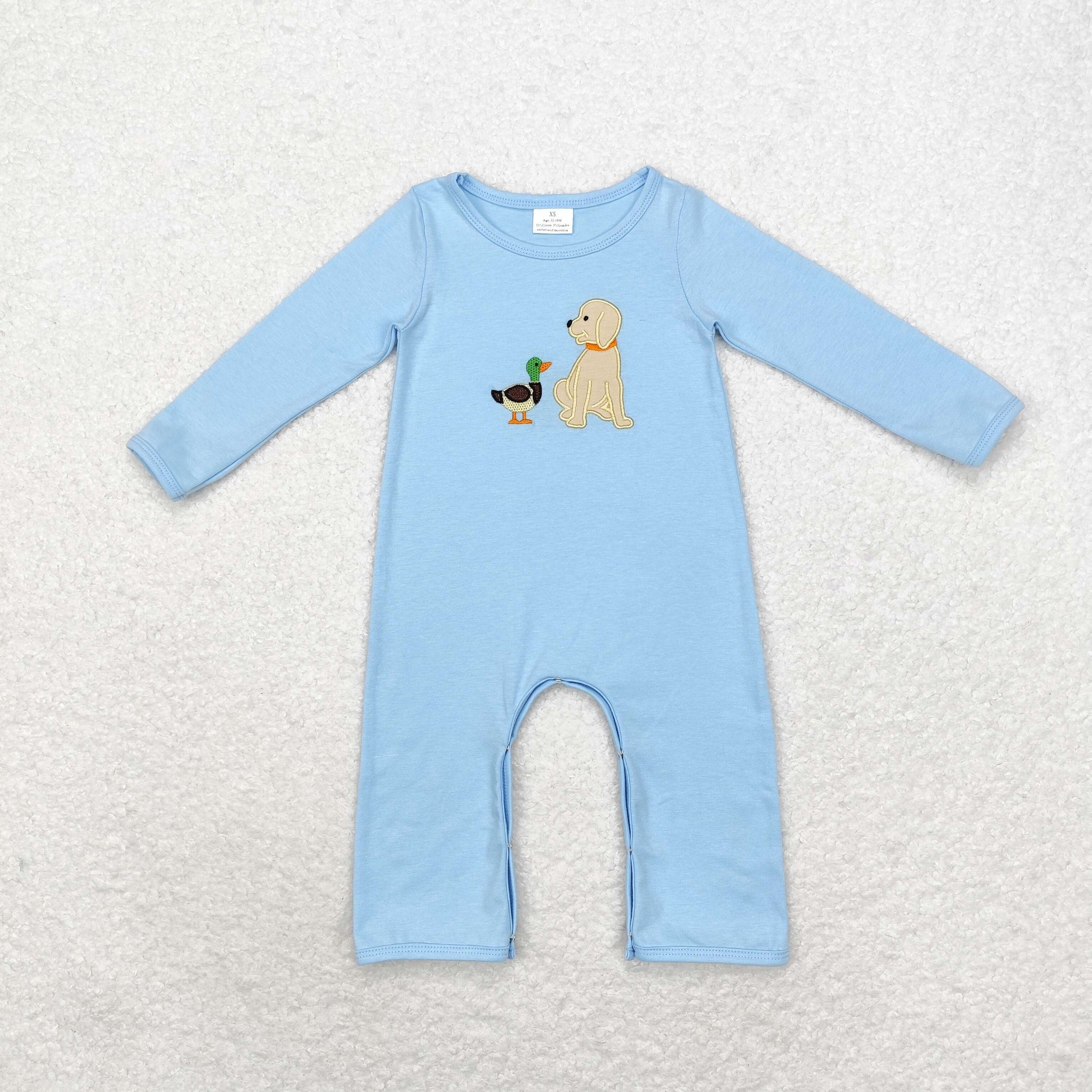 LR0994 RTS baby boy clothes embroidery mallard toddler boy winter romper