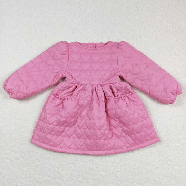 GLD0269 baby girl clothes  pink heart valentines day girl winter dress