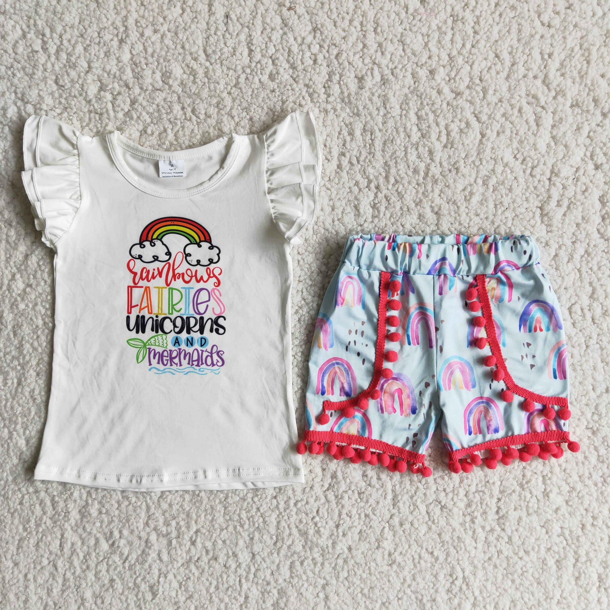 D11-29 girl summer rainbow  flutter sleeve summer set-promotion 2024.4.22 $5.5