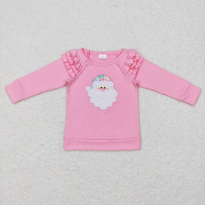 GT0369 baby girl clothes santa claus embroidery  girl christmas top