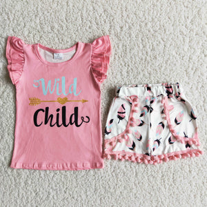 D8-11 girl wild child summer flutter sleeve set-promotion $5.5 2024.4.13